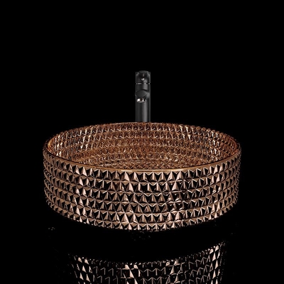 Dissipador da lavagem da vaidade de Crystal Glass Wash Basin Bathroom do ouro do café acima do contador