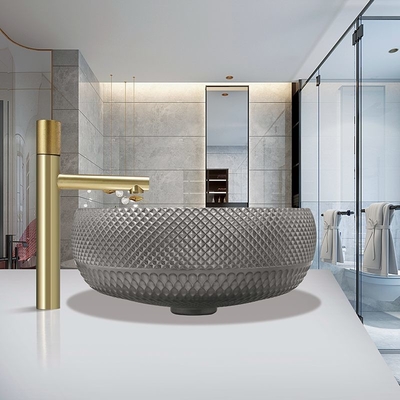 Dissipador escuro da lavagem da vaidade de Grey Crystal Glass Vessel Sinks Bathroom acima do contador