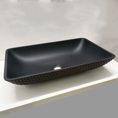 O banheiro de couro da grão moderou o dissipador de vidro Matt Black Glass Wash Basins ácido da embarcação