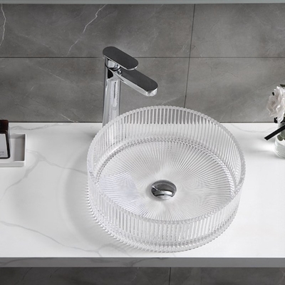 Listras verticais modernas de Crystal Clear Glass Wash Basin que fundem dissipadores da bacia do banheiro