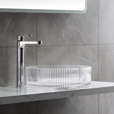 Listras verticais modernas de Crystal Clear Glass Wash Basin que fundem dissipadores da bacia do banheiro