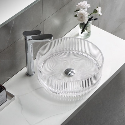 Listras verticais modernas de Crystal Clear Glass Wash Basin que fundem dissipadores da bacia do banheiro
