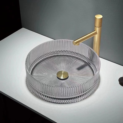 Listras de vertical cilíndricas de Gray Color Glass Wash Basin que fundem dissipadores da bacia do banheiro