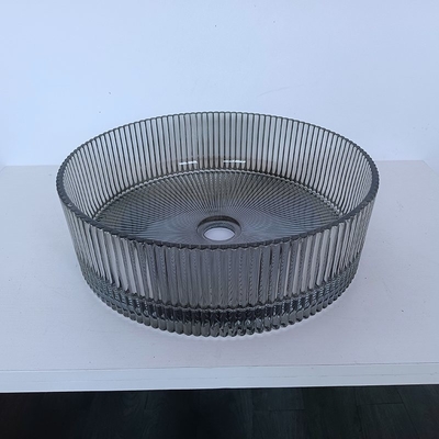 Listras de vertical cilíndricas de Gray Color Glass Wash Basin que fundem dissipadores da bacia do banheiro