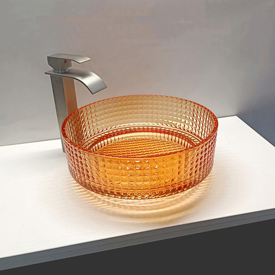 Dissipador do banheiro da bancada da embarcação de Crystal Glass Wash Basin Decorated da cor de Oranger