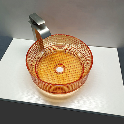 Dissipador do banheiro da bancada da embarcação de Crystal Glass Wash Basin Decorated da cor de Oranger