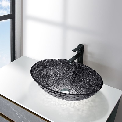 Dissipadores de fundição pretos transparentes da bancada do banheiro de Crystal Glass Wash Basin Bowl