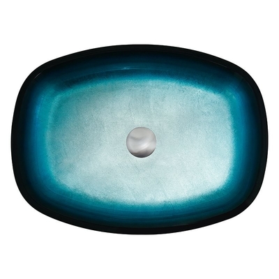 O azul de vidro do inclinação moderou a bancada do tampo da mesa da forma do melão das bacias de lavagem do banho montada