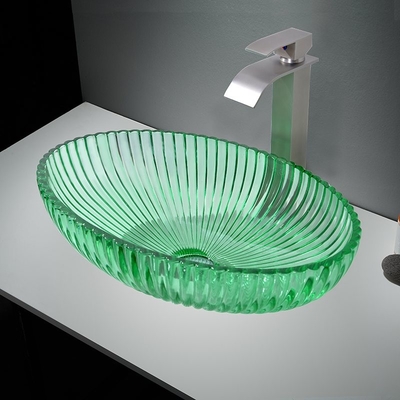 Pia de gabinete de vidro verde transparente para decoração de banheiro