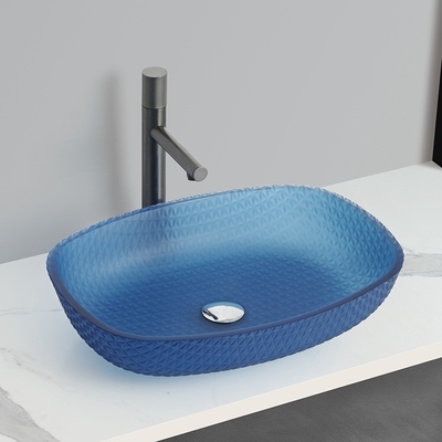 Acid Matt Blue Vessel Basin Sinks 540*395*110mm 1 buraco de vidro Basin