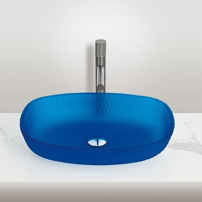 Acid Matt Blue Vessel Basin Sinks 540*395*110mm 1 buraco de vidro Basin