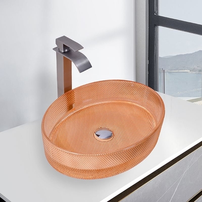 Bacias de vasos de vidro de forma oval Bacias de vasos de banho de cor laranja moderna