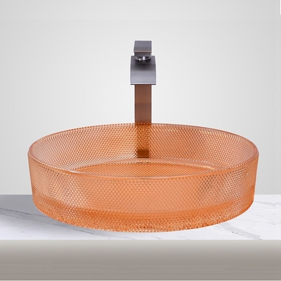 Bacias de vasos de vidro de forma oval Bacias de vasos de banho de cor laranja moderna