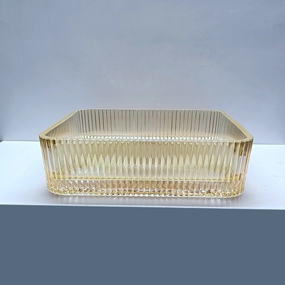 Bacia de lavagem de vidro de forma quadrada em lavatórios de mesa de cor dourada eletroplata