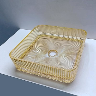 Bacia de lavagem de vidro de forma quadrada em lavatórios de mesa de cor dourada eletroplata