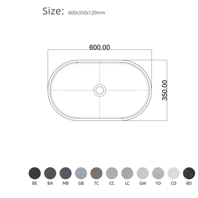 Bacia de lavagem de concreto de forma oval para desempenho duradouro Cor cinzas azuis
