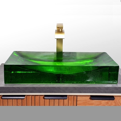 Desenho impressionante de lavabo de vidro vidrado 1 buraco para banheiros elegantes