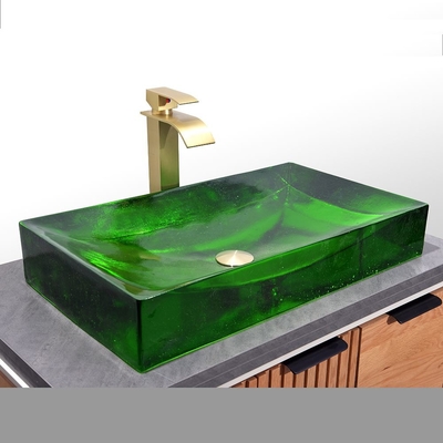 Desenho impressionante de lavabo de vidro vidrado 1 buraco para banheiros elegantes