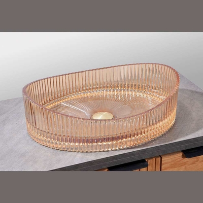 Cor âmbar 500*370*140mm Bacia de lavagem de vidro sem transbordamento para solução de economia de espaço