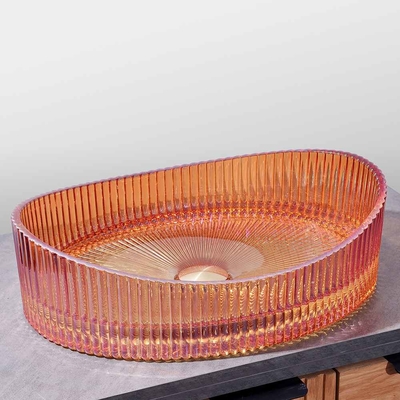 Bacia de lavatório de vidro montada no balcão 500*370*140mm para banheiro moderno