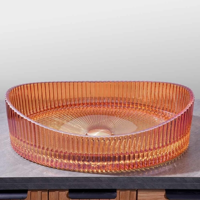 Bacia de lavatório de vidro montada no balcão 500*370*140mm para banheiro moderno
