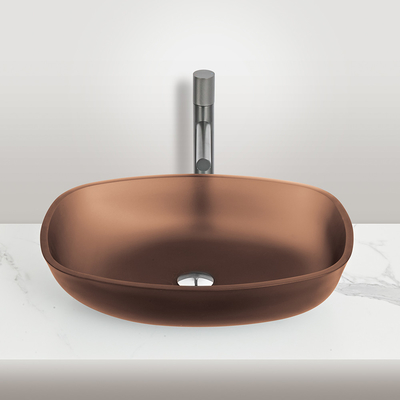 Modern Countertop Wash Basin Matt Gold Tea Glass Vanity Top Sink