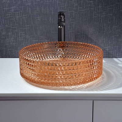 Dissipador de Diamond Round Wash Hand Basin Amber Color Glass Bowl Bathroom