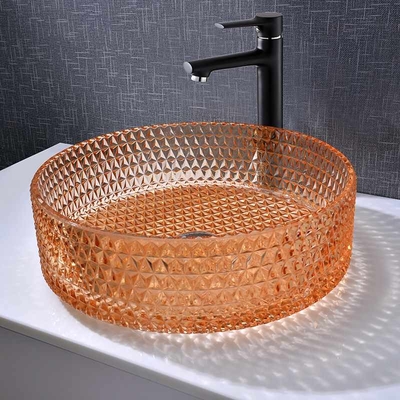 Dissipador de Diamond Round Wash Hand Basin Amber Color Glass Bowl Bathroom
