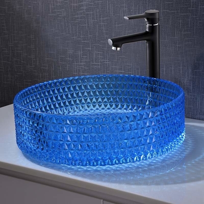 Em volta do tipo cor azul Crystal Diamond do vidro da bacia de lavagem do banheiro de 120mm