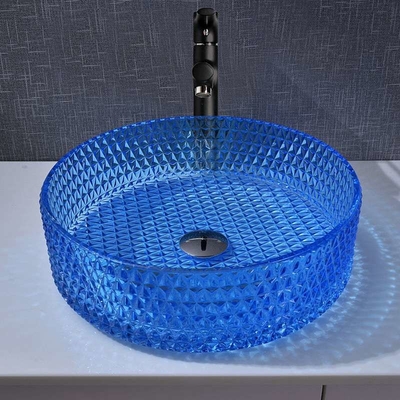 Em volta do tipo cor azul Crystal Diamond do vidro da bacia de lavagem do banheiro de 120mm