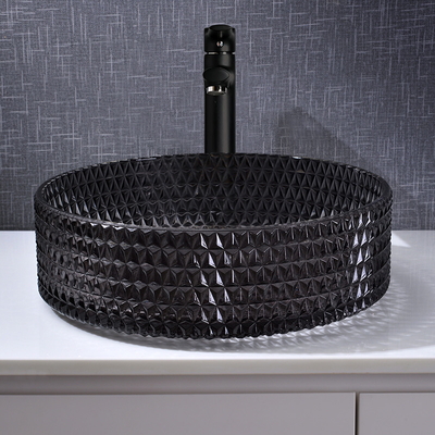 Diamond Shape Crystal Wash Basin dissipador redondo preto transparente da bancada de 22 polegadas