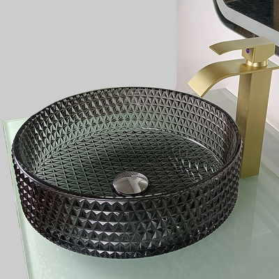 Diamond Shape Crystal Wash Basin dissipador redondo preto transparente da bancada de 22 polegadas