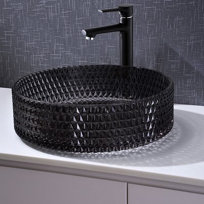 Diamond Shape Crystal Wash Basin dissipador redondo preto transparente da bancada de 22 polegadas